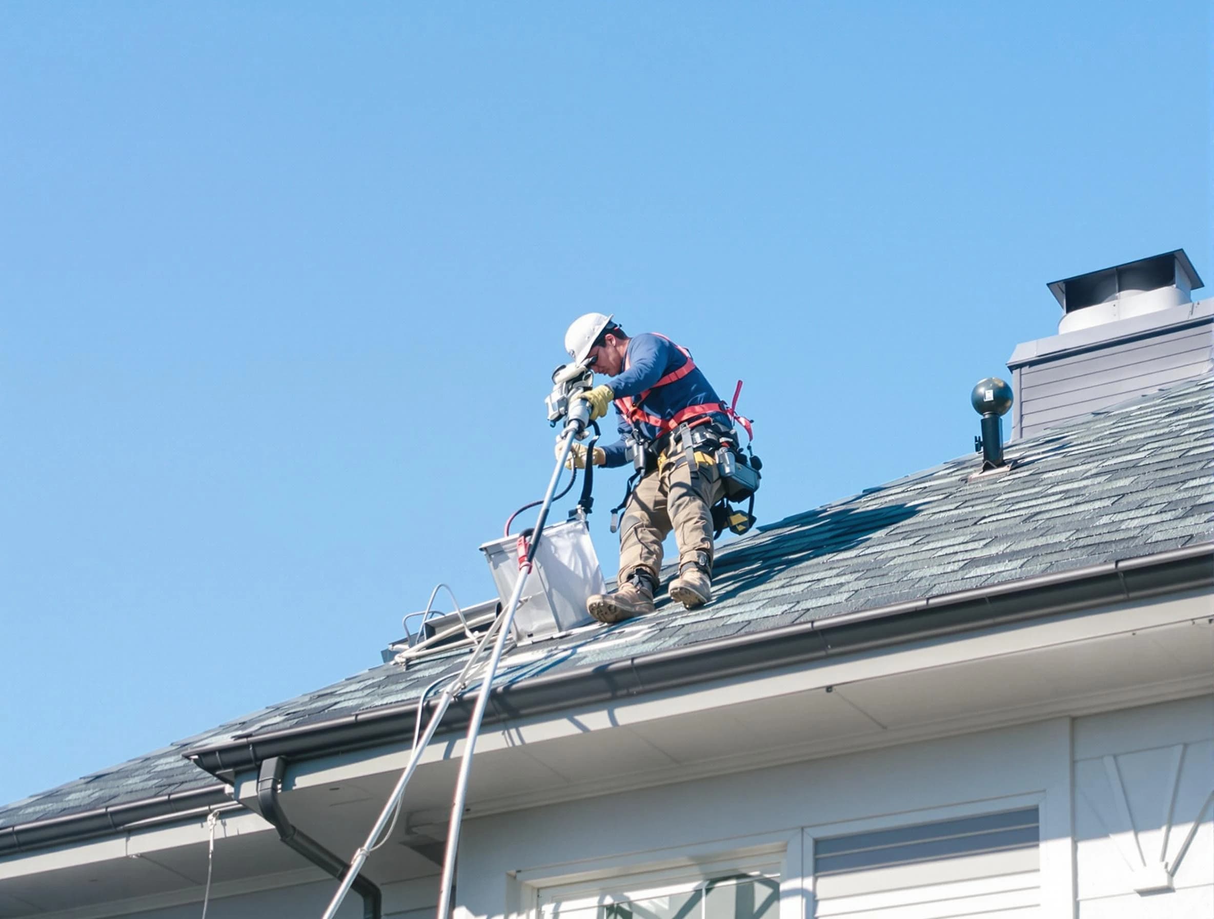 Del City Dryer Vent Cleaning certified technician cleaning a roof-mounted dryer vent system in Del City