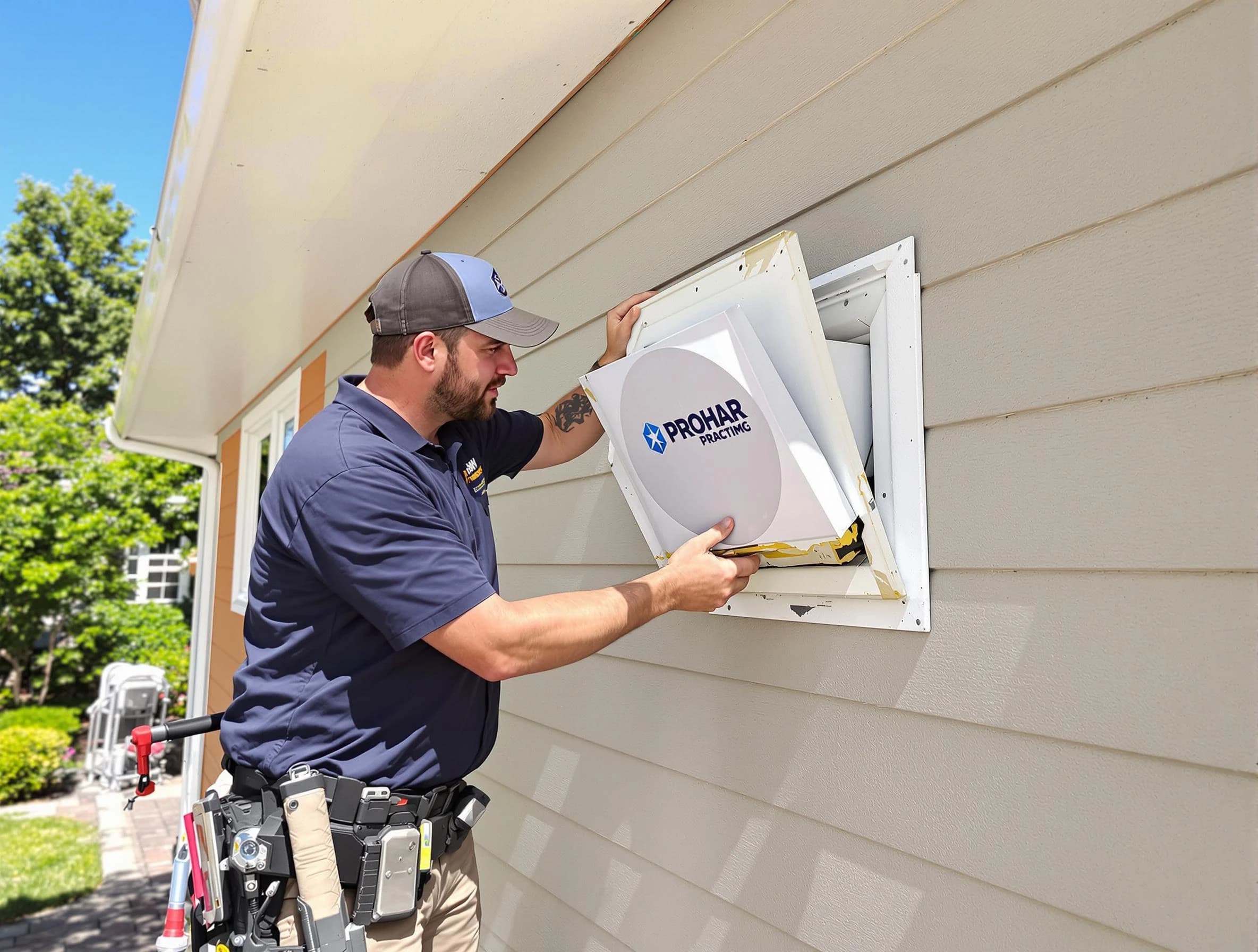 Del City Dryer Vent Cleaning technician installing a new protective dryer vent cover on a home in Del City