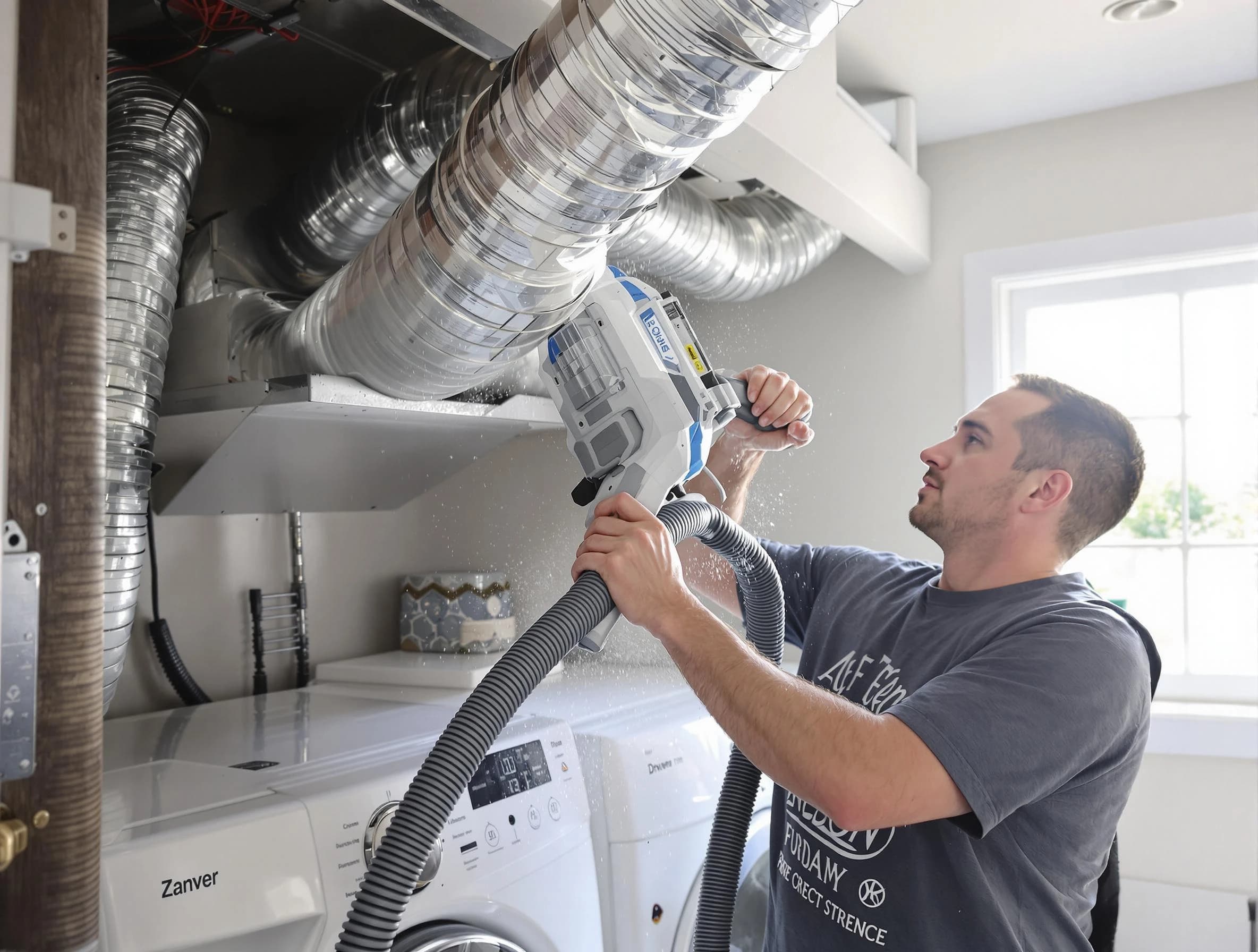 Del City Dryer Vent Cleaning specialist cleaning deep within a dryer vent duct system in Del City