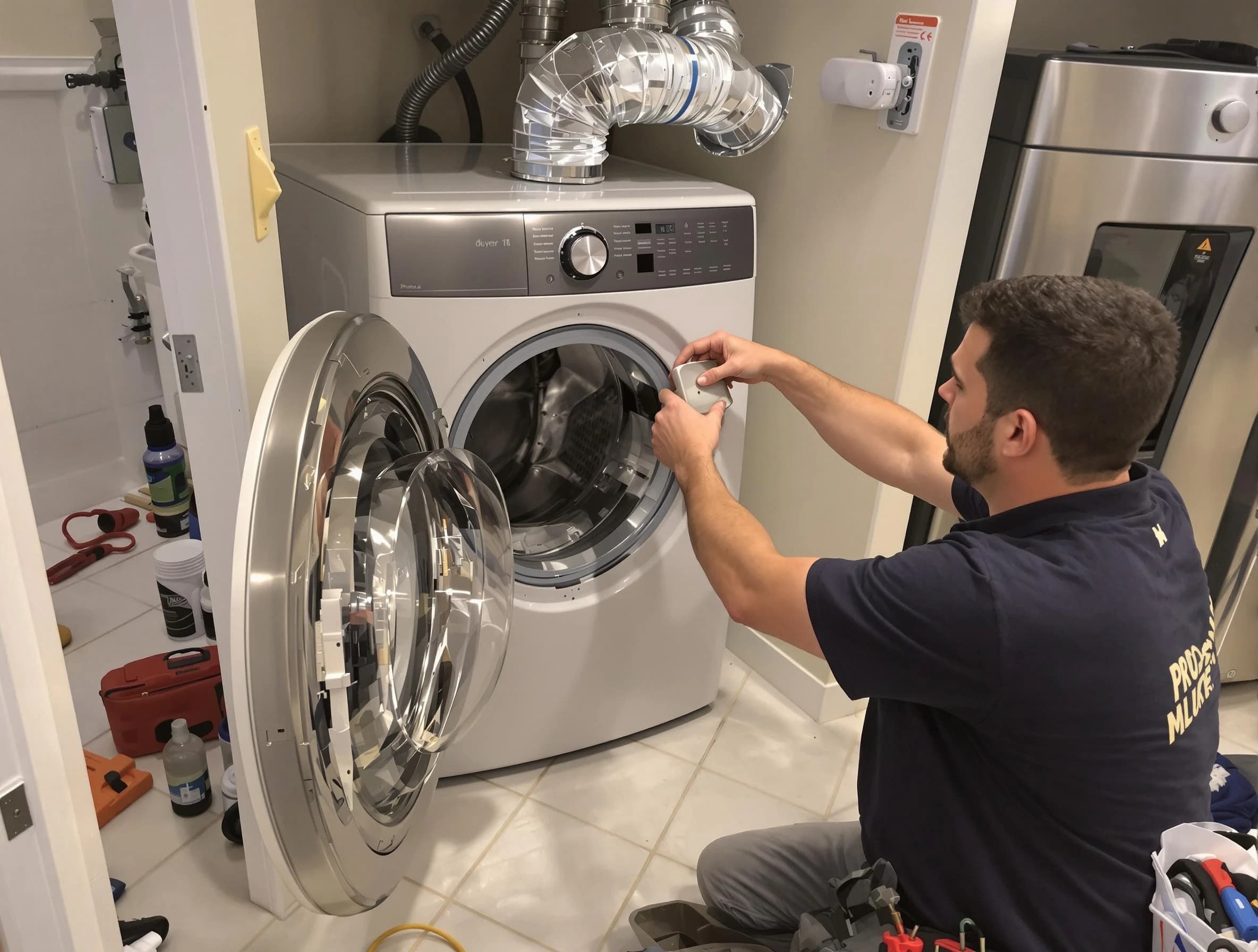 Del City Dryer Vent Cleaning technician performing precise dryer vent hose installation in Del City
