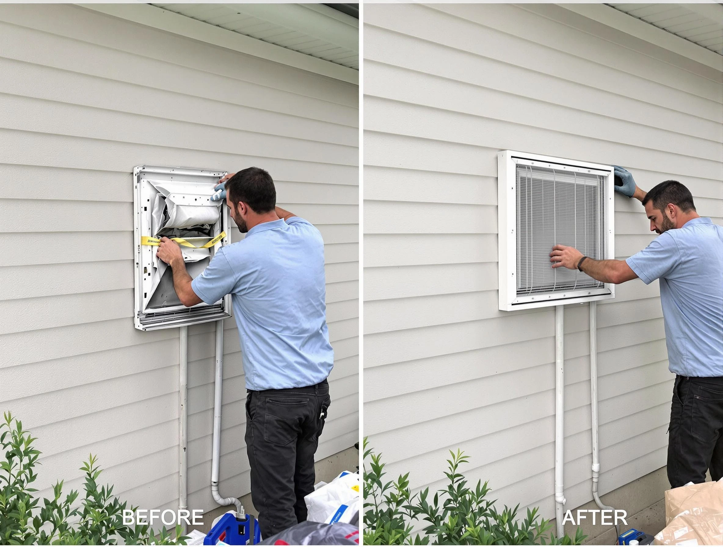 Del City Dryer Vent Cleaning technician installing high-quality dryer vent cover at a residential property in Del City